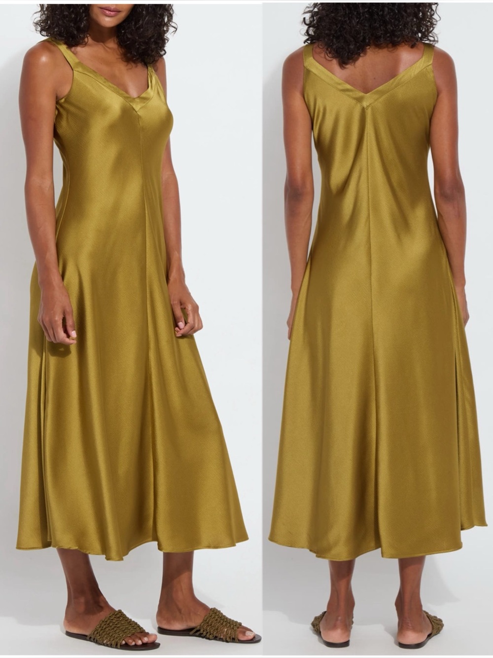 NWT LYSSÉ Gemma Midi Satin Slip Dress in Manzanilla